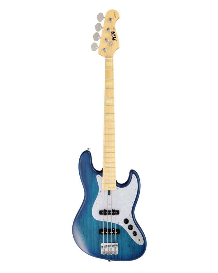 FGN FGJB100MBAHSBB Bass Guitar, Neo Classic JB-100, See-Thru Blue Burst, Gig Bag