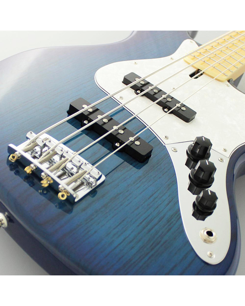 FGN FGJB100MBAHSBB Bass Guitar, Neo Classic JB-100, See-Thru Blue Burst, Gig Bag