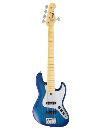 FGN FGJB100MBAHVSBB Bass Guitar, Neo Classic JB-100, 5-String Bass, See-Thru Blue Burst, Gig Bag