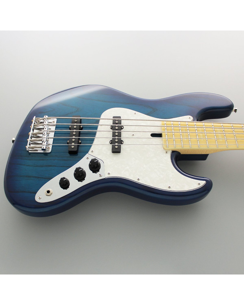 FGN FGJB100MBAHVSBB Bass Guitar, Neo Classic JB-100, 5-String Bass, See-Thru Blue Burst, Gig Bag