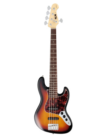FGN FGJB100RALV3TS Bass Guitar, Neo Classic JB-100, 5-String, 3Tone Sunburst, Gig Bag