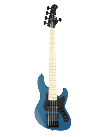 FGN FGJMJ53ASHDEMOPBL Bass Guitar, J-Standard Mighty Jazz DE, 5-String, Open Pore Blue, Softcase