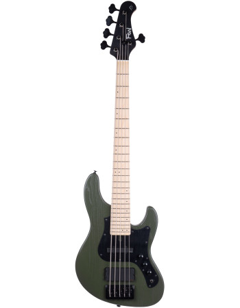 FGN FGJMJ53ASHDEMOPOG Bass Guitar, J-Standard Mighty Jazz 5 DE, Open Pore Olive Green, Soft Case