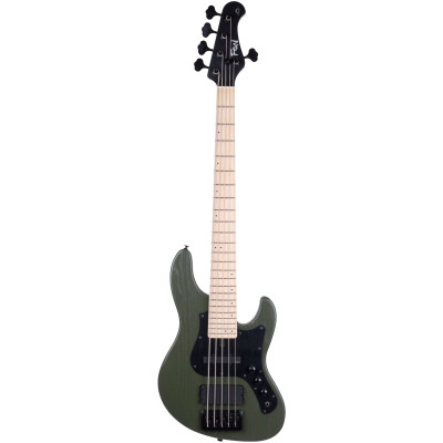 FGN FGJMJ53ASHDEMOPOG Bass Guitar, J-Standard Mighty Jazz 5 DE, Open Pore Olive Green, Soft Case