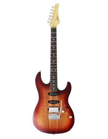 FGN FGJOSDUEW2RKNB Electric Guitar, J-Standard Odyssey DU, Koa Natural Burst, Bag