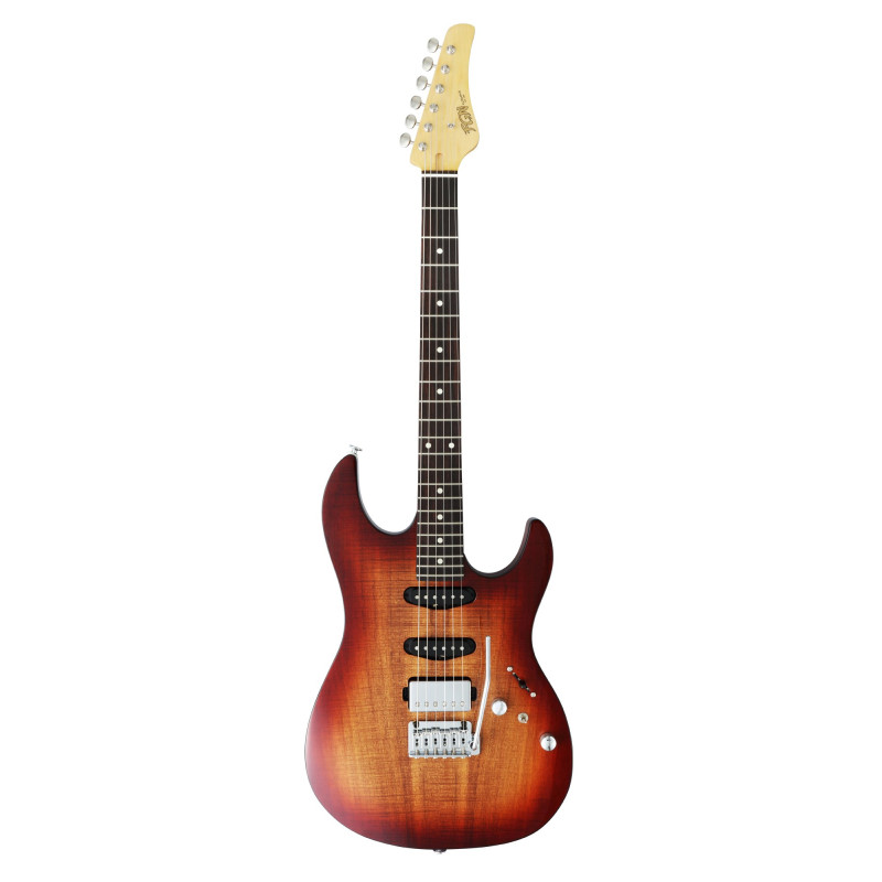 FGN FGJOSDUEW2RKNB Electric Guitar, J-Standard Odyssey DU, Koa Natural Burst, Bag