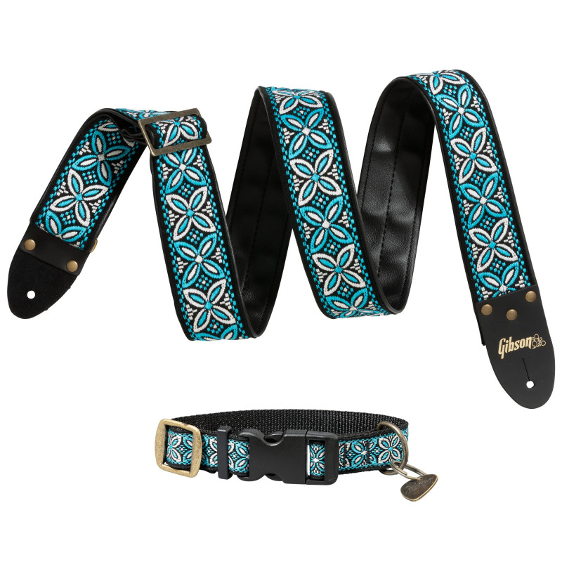 Gibson Guitar Strap Dog Collar Combo Set, Blue, Large