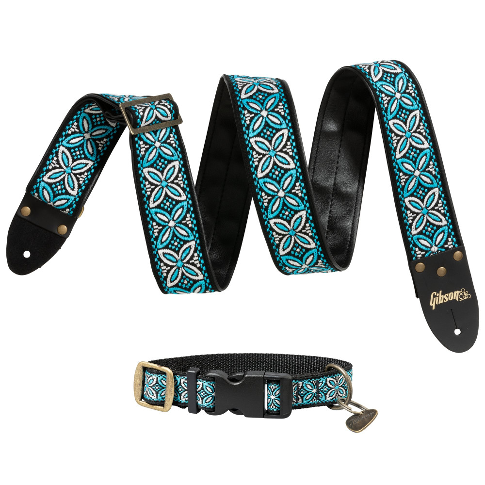 Gibson Guitar Strap Dog Collar Combo Set, Blue, Small