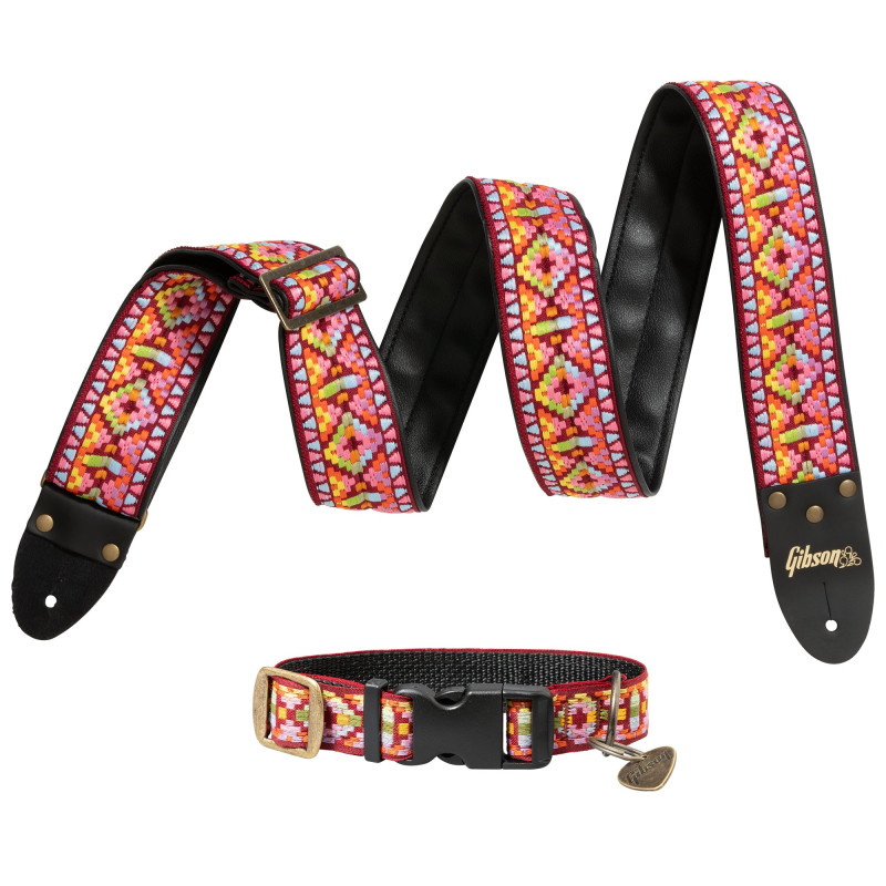 Gibson Guitar Strap Dog Collar Combo Set, Pink, Large