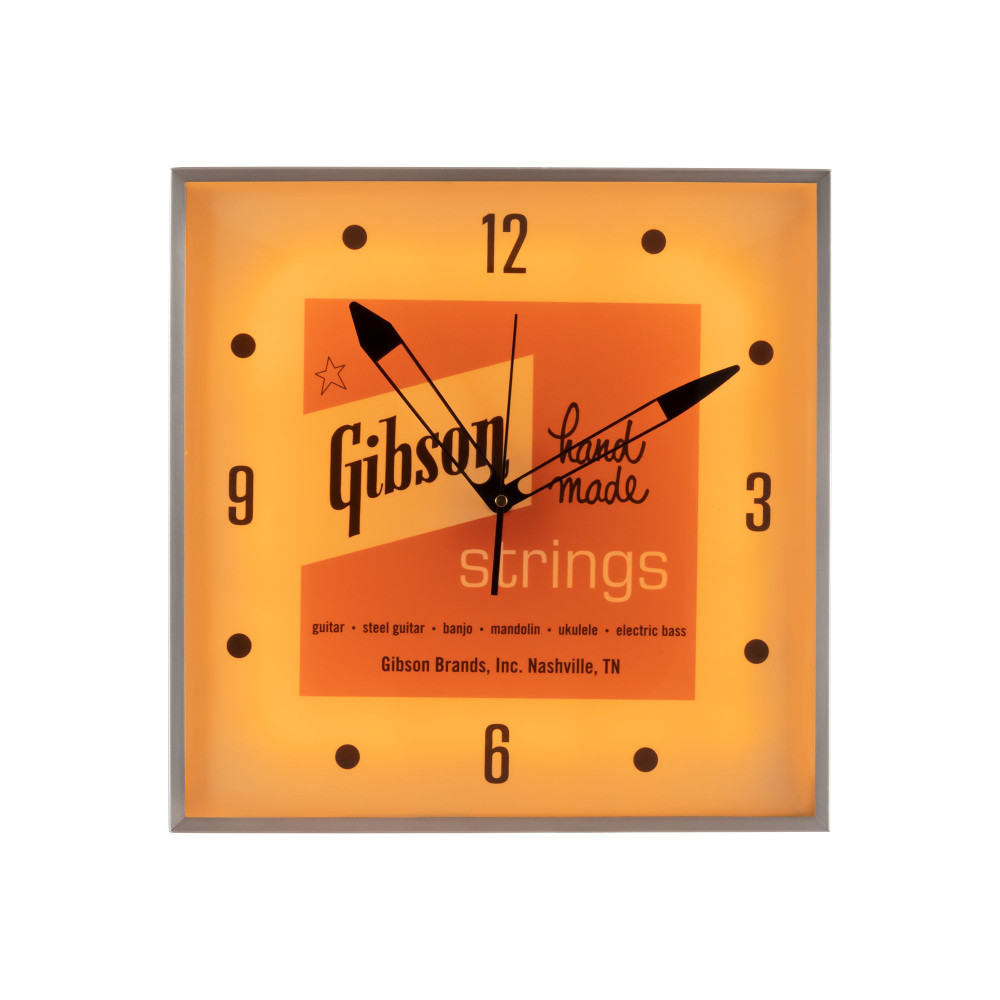 Gibson Vintage Lighted Wall Clock, Handmade Strings, Sign