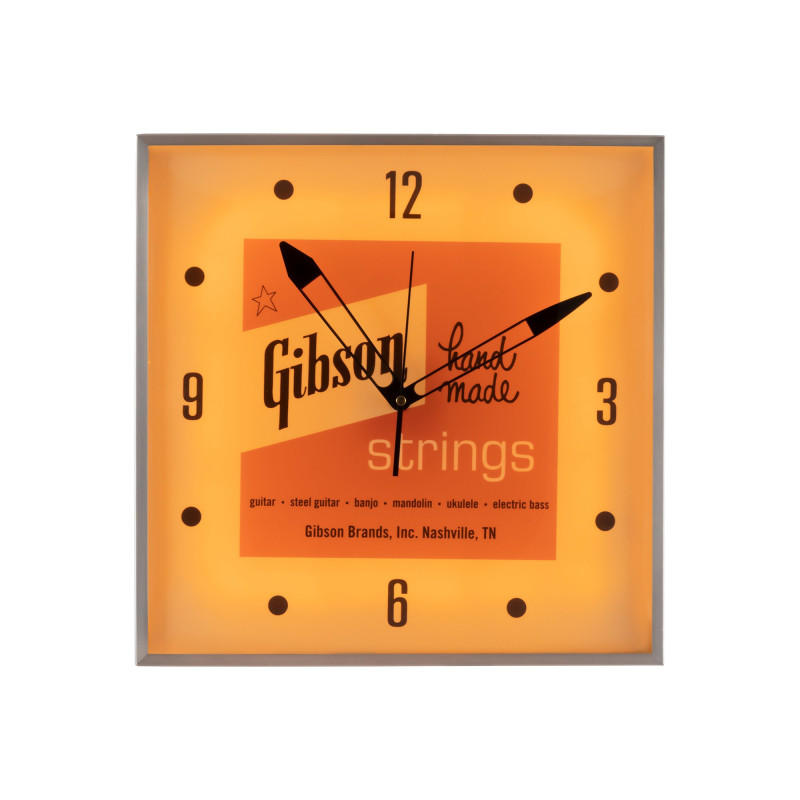 Gibson Vintage Lighted Wall Clock, Handmade Strings, Sign