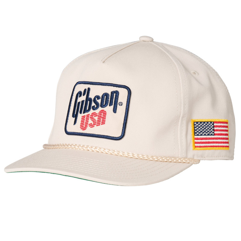 Gibson USA Flag Unstructured Rope Snapback, Tan
