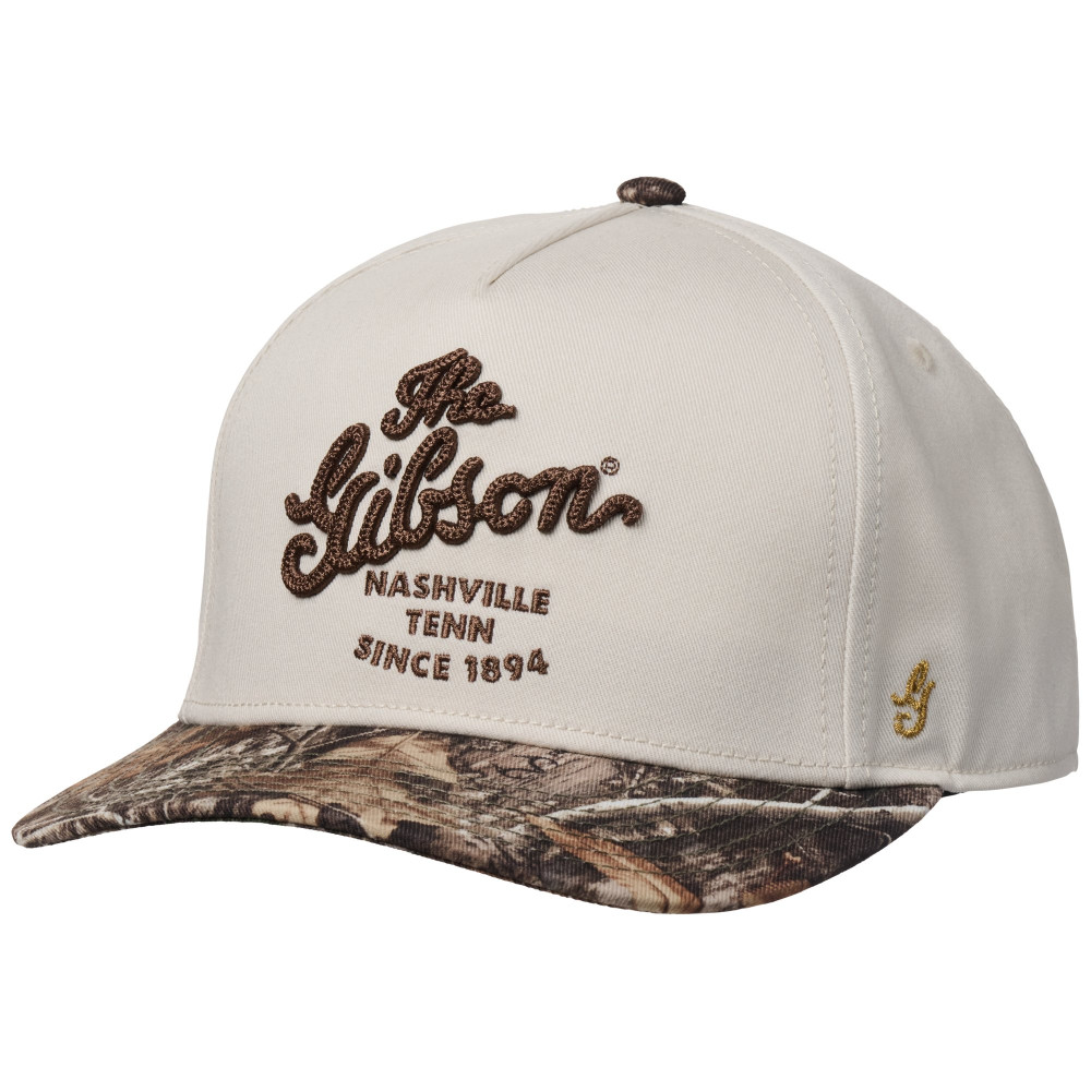 Gibson Script Logo Structured Snapback, Camo/Cream