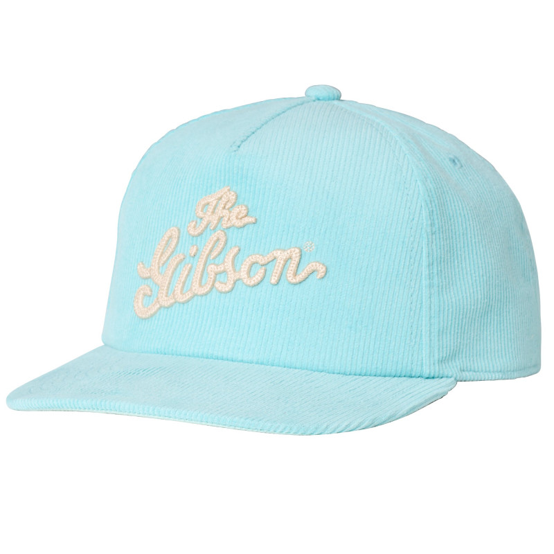 Gibson Script Logo Corduroy Snapback, Turquoise