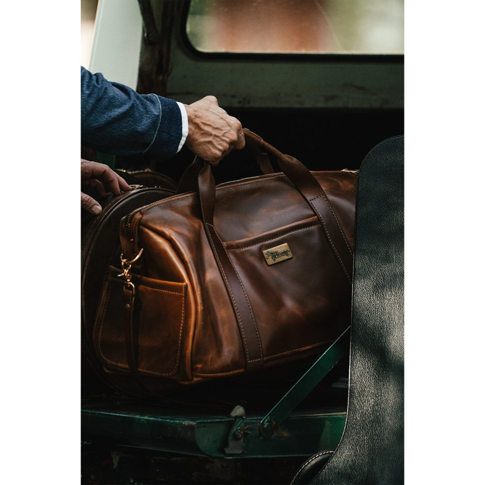 Lifton Leather Duffle Bag, Brown, 50s Brown / Pink