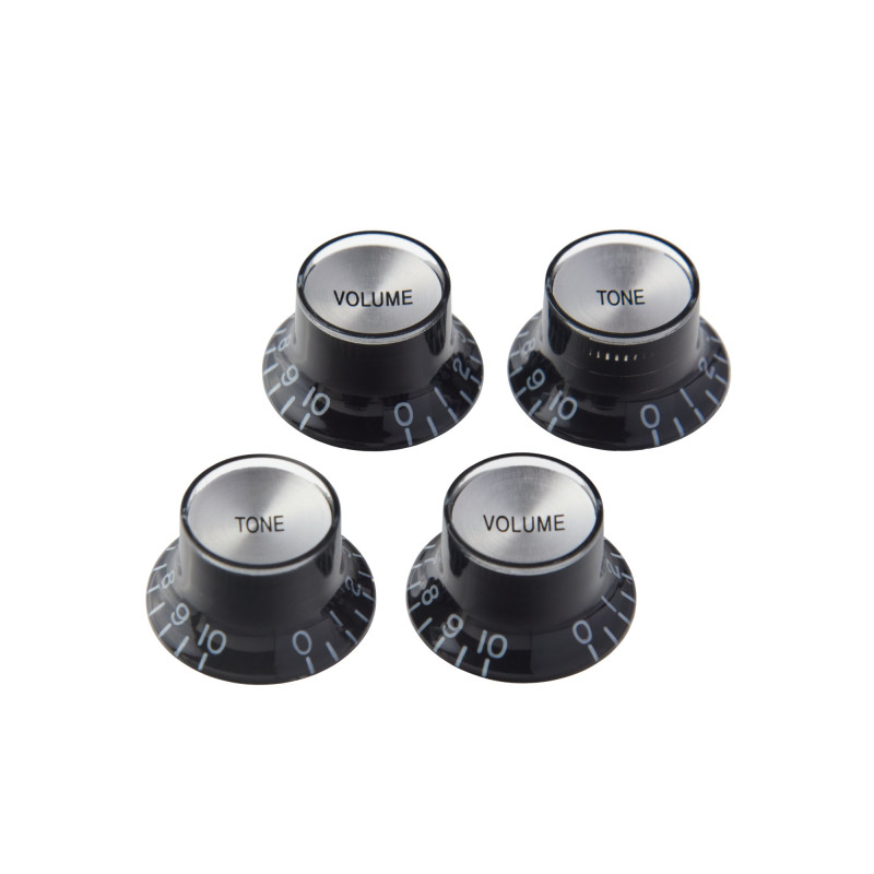 Gibson Top Hat Knobs, Black with Silver Inserts, 4 pack, Replacement Part