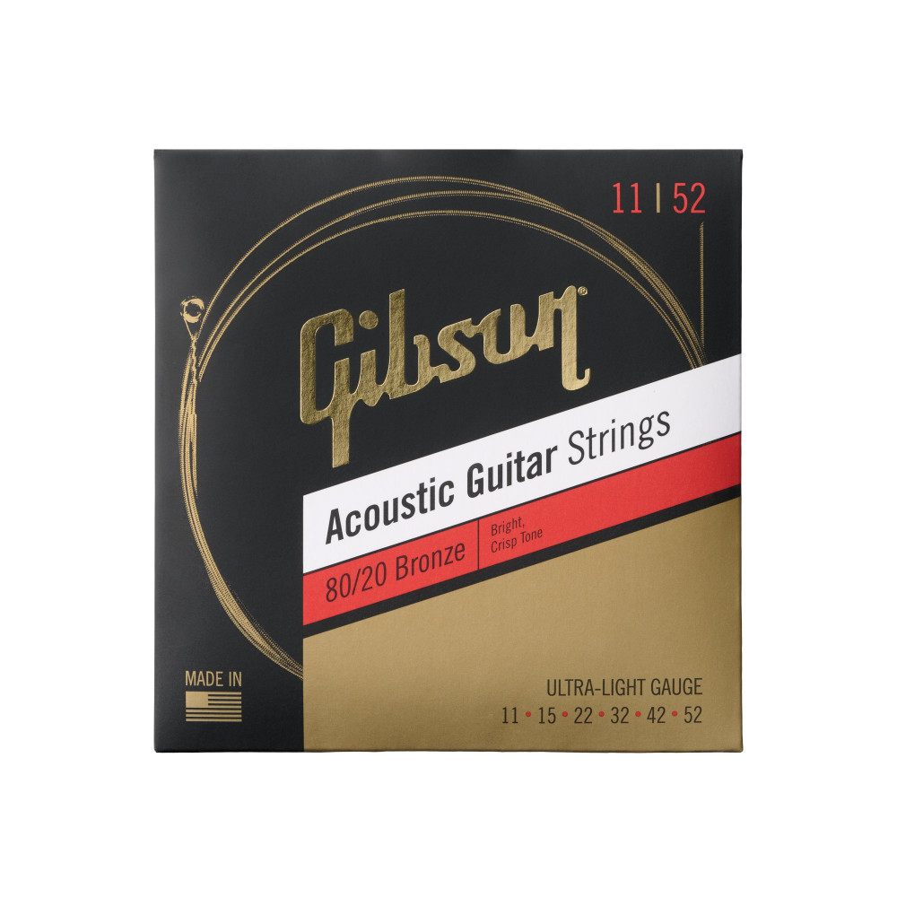 Gibson 80/20 Bronze Acoustic Guitar Strings, Ultra-Light Gauge