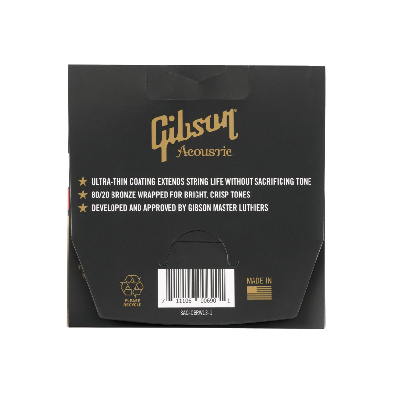 Gibson Coated 80/20 Bronze Acoustic Guitar Strings, Medium Gauge