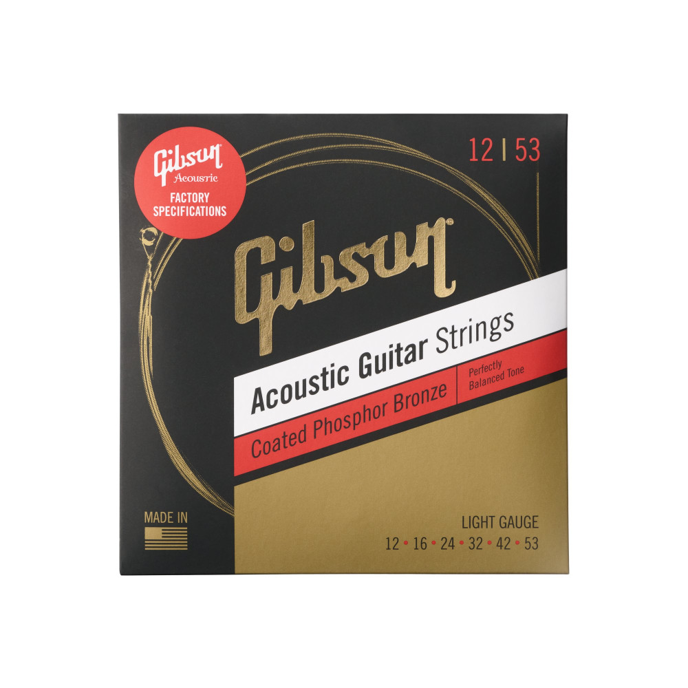 Gibson Coated Phosphor Bronze Acoustic Guitar Strings, Light Gauge