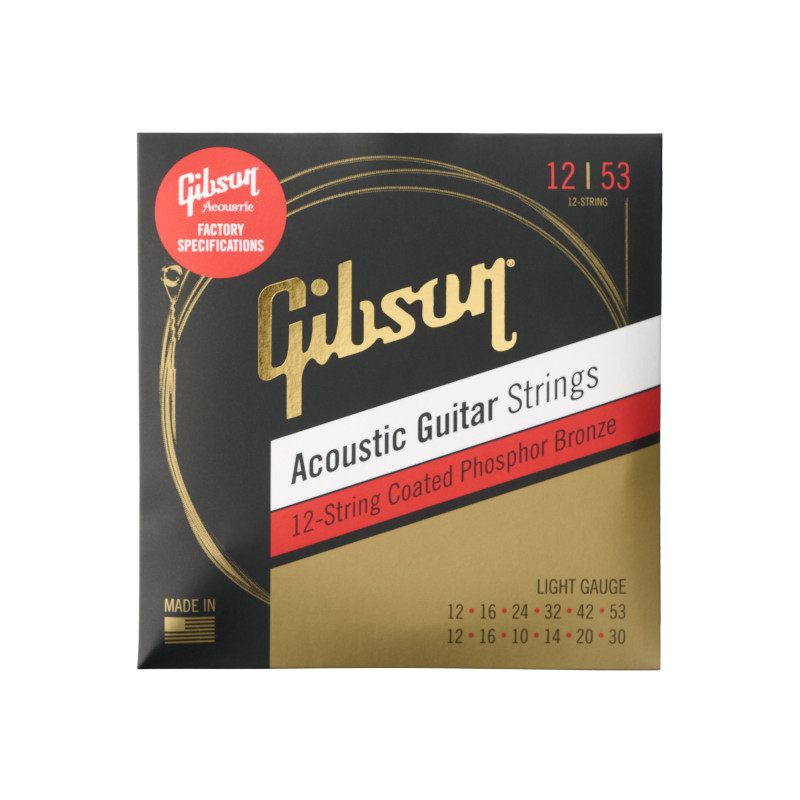Gibson Coated Phosphor Bronze Acoustic Guitar Strings, 12-String, Light Gauge