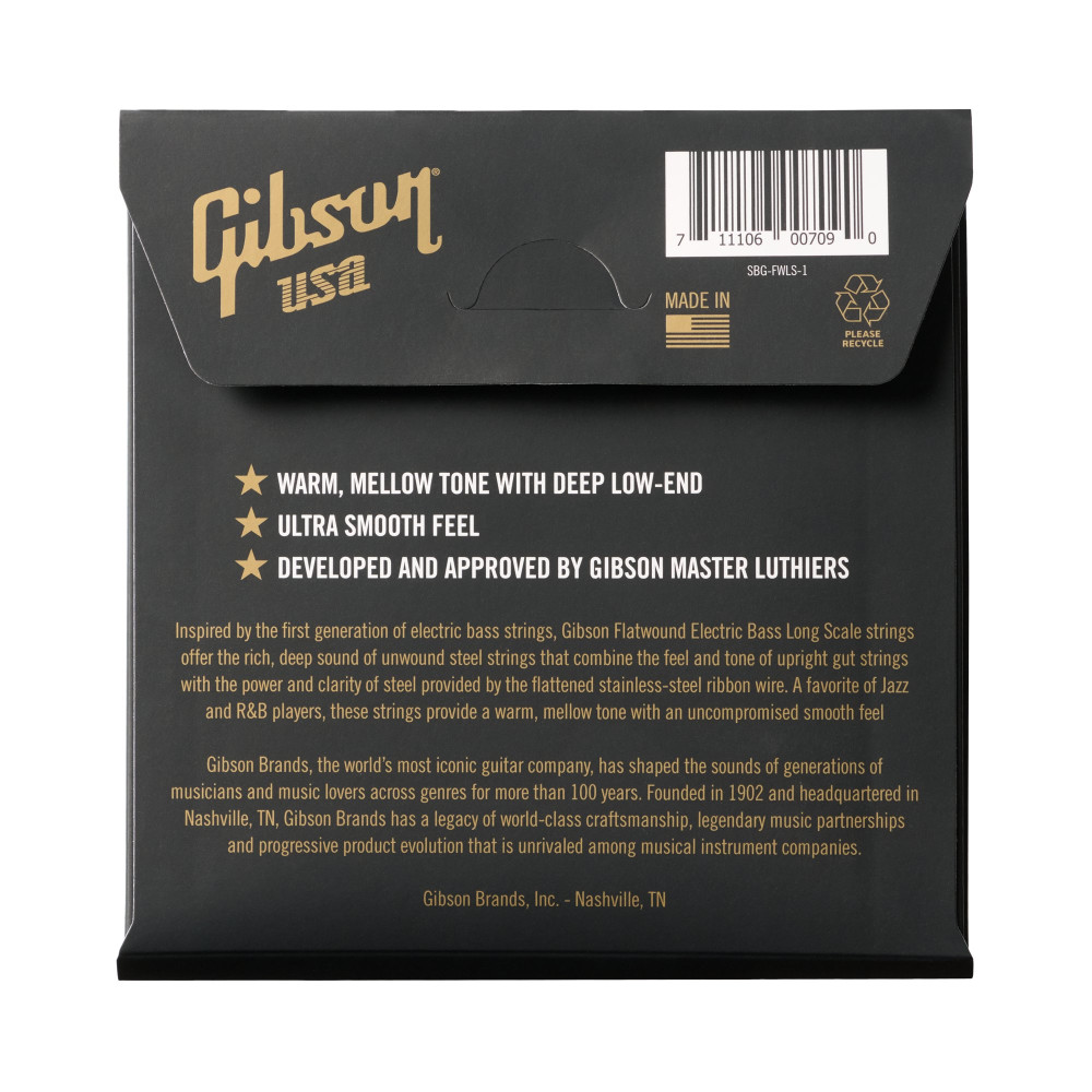 Gibson Flatwound Electric Bass Strings, Long Scale, Light Gauge