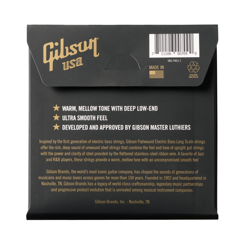 Gibson Flatwound Electric Bass Strings, Long Scale, Light Gauge