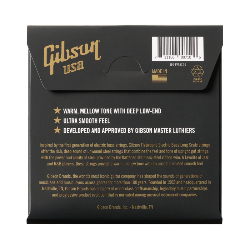 Gibson Flatwound Electric Bass Strings, Long Scale, Medium Gauge