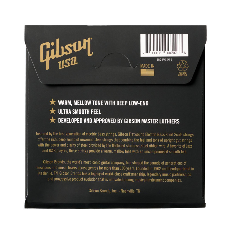 Gibson Flatwound Electric Bass Strings, Short Scale, Medium Gauge