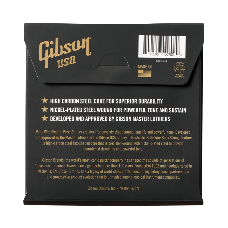 Gibson Brite Wire Electric Bass Strings, Long Scale, Light Gauge