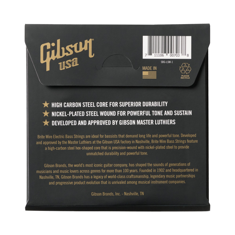 Gibson Brite Wire Electric Bass Strings, Long Scale, Medium Gauge