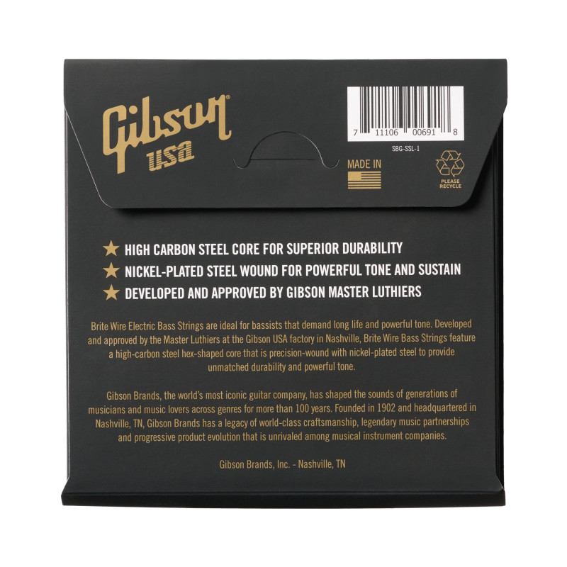 Gibson Brite Wire Electric Bass Strings, Short Scale, Light Gauge