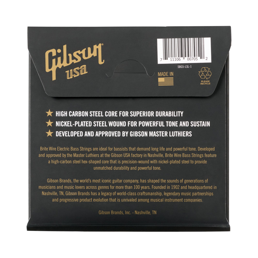 Gibson Brite Wire Electric Bass Strings, Long Scale, 5-String, Light Gauge
