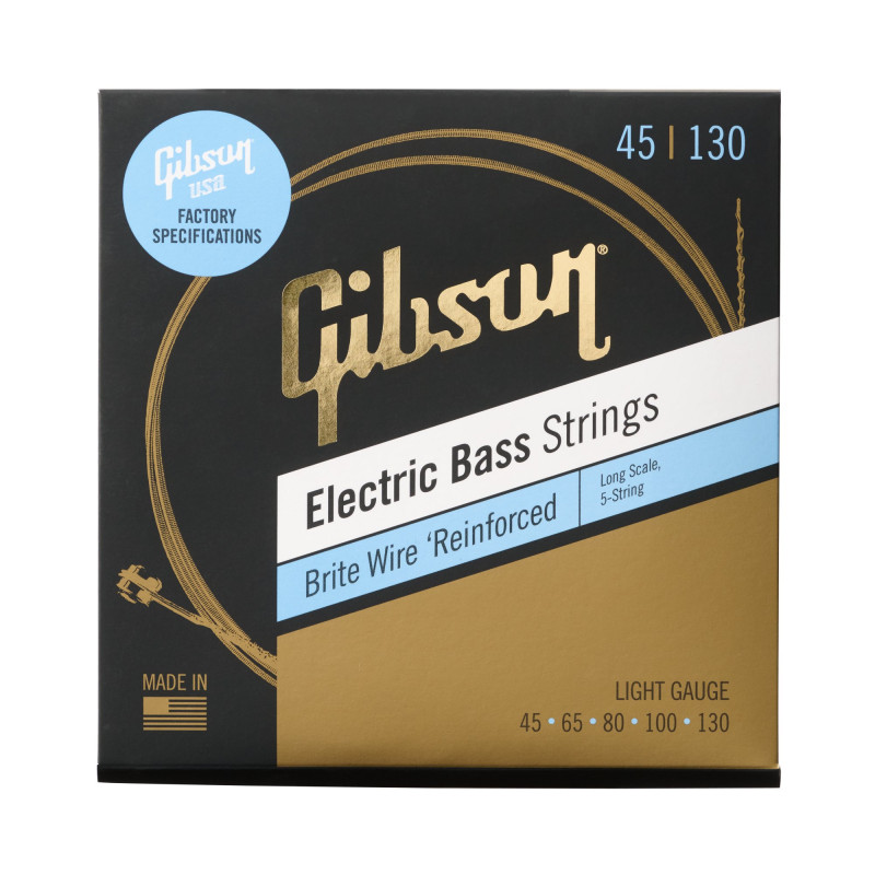 Gibson Brite Wire Electric Bass Strings, Long Scale, 5-String, Light Gauge