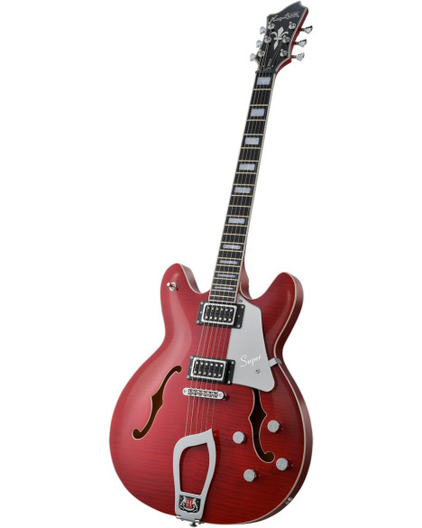 Hagstrom HSSUVIK04 Electric Guitar, Super Viking , Wild Cherry Transparent Flame