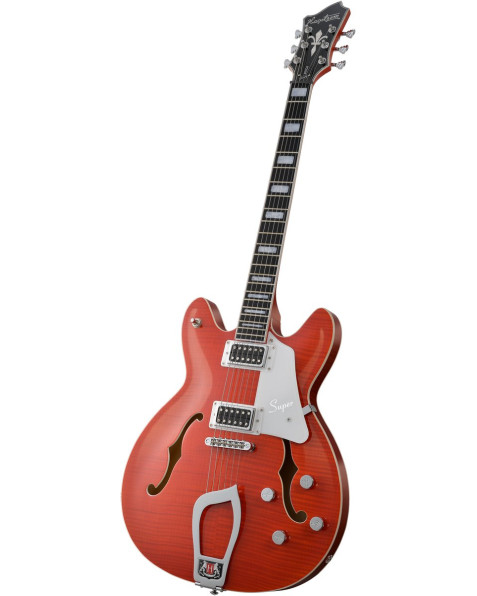 Hagstrom HSSUVIK95 Electric Guitar, Super Viking, Mandarin Flame