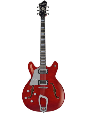 Hagstrom HSSUVIKL04 Electric Guitar, Super Viking, Wild Cherry Transparent Flame, Left-hand