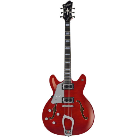 Hagstrom HSSUVIKL04 Electric Guitar, Super Viking, Wild Cherry Transparent Flame, Left-hand