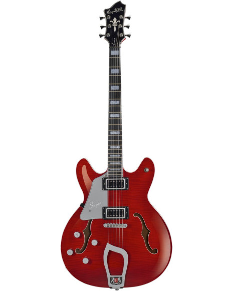 Hagstrom HSSUVIKL04 Electric Guitar, Super Viking, Wild Cherry Transparent Flame, Left-hand