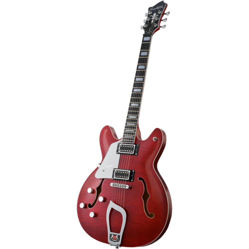 Hagstrom HSSUVIKL04 Electric Guitar, Super Viking, Wild Cherry Transparent Flame, Left-hand