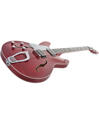 Hagstrom HSSUVIKL04 Electric Guitar, Super Viking, Wild Cherry Transparent Flame, Left-hand