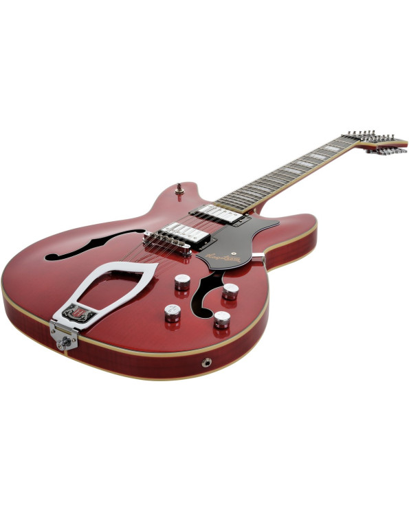 Hagstrom HSVIDLX1204 Electric Guitar, Viking DLX, Wild Cherry Transparent, 12-stri ng