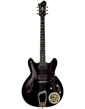 Hagstrom HSVIK09TR Electric Guitar, Viking Ltd, Black - The Rod logo