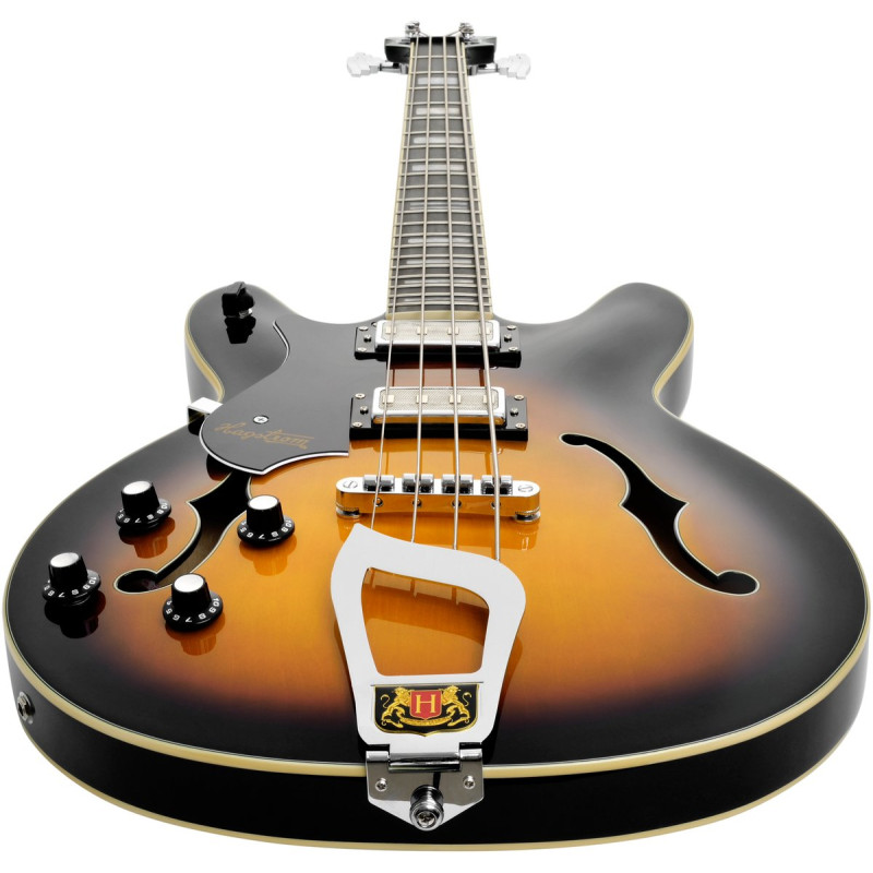 Hagstrom HSVIKBL18 Bass Guitar, Viking, Tobacco Sunburst, Left-hand