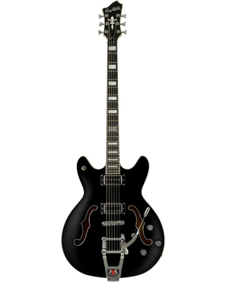 Hagstrom HSVVIDLXBA09 Electric Guitar, Tremar Viking Baritone DLX, Black Gloss