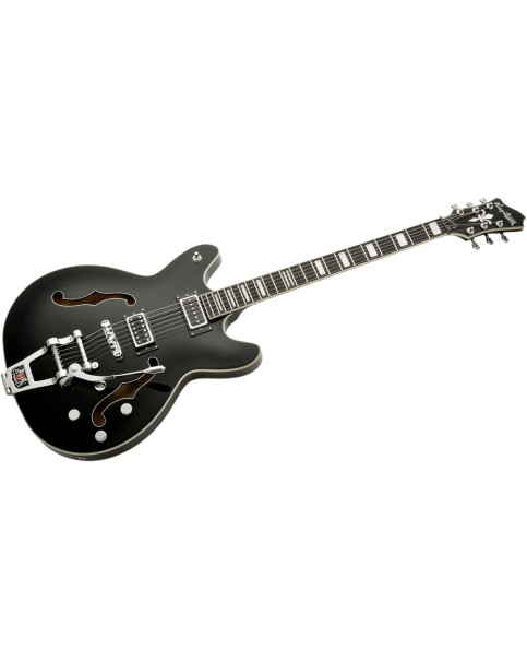 Hagstrom HSVVIDLXBA09 Electric Guitar, Tremar Viking Baritone DLX, Black Gloss
