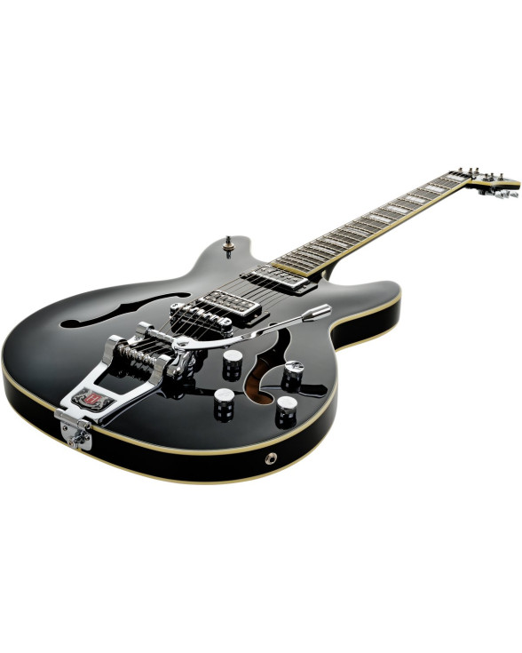 Hagstrom HSVVIDLXBA09 Electric Guitar, Tremar Viking Baritone DLX, Black Gloss