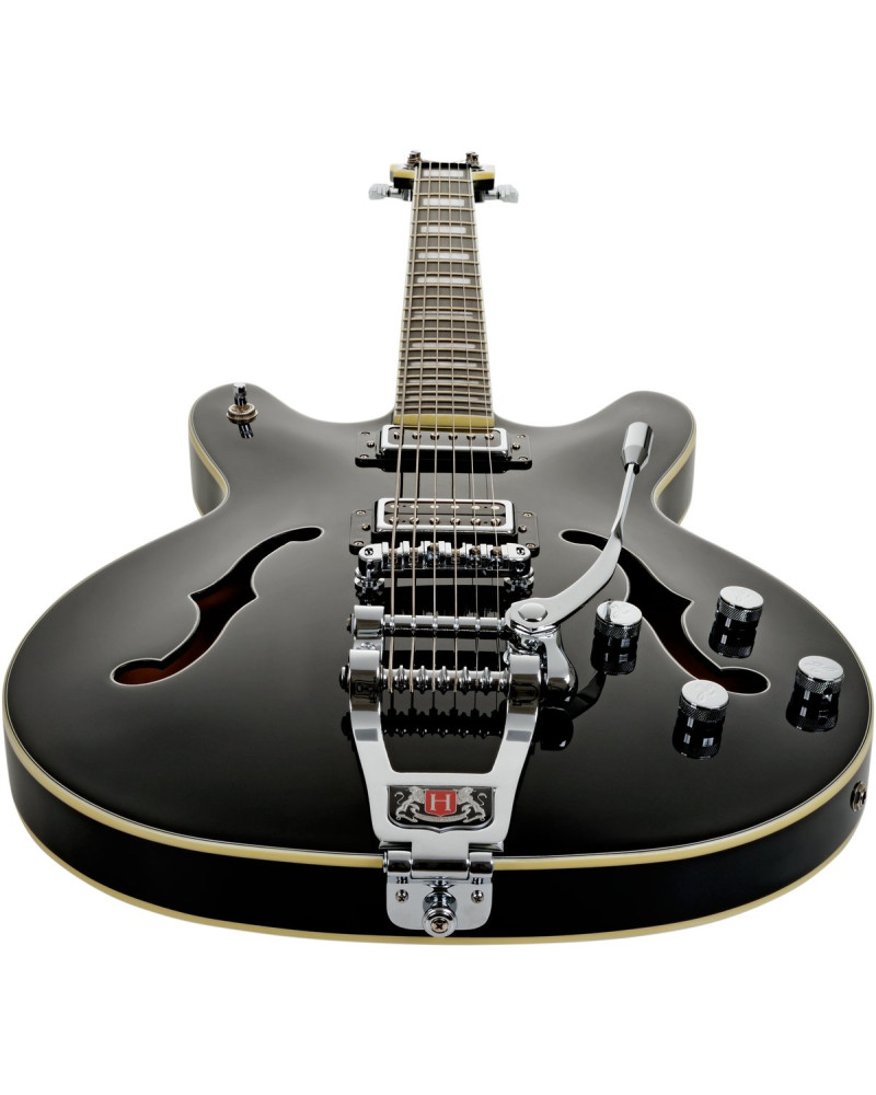 Hagstrom HSVVIDLXBA09 Electric Guitar, Tremar Viking Baritone DLX, Black Gloss