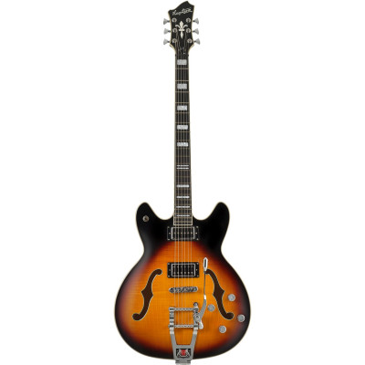Hagstrom HSVVIDLXBA18 Electric Guitar, Tremar Viking Baritone DLX, Tobacco Sunburst