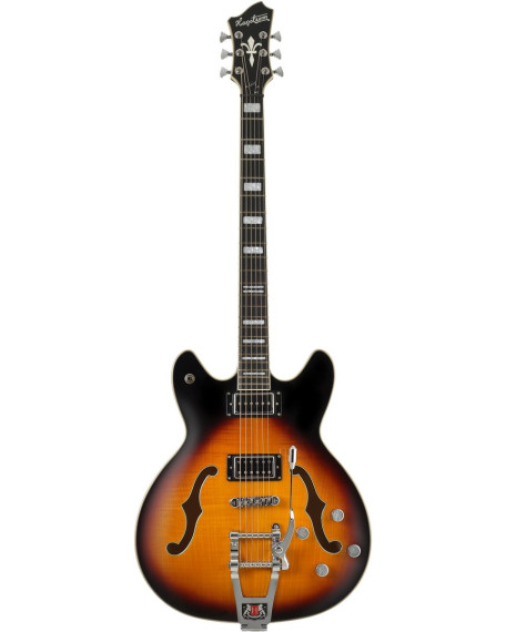 Hagstrom HSVVIDLXBA18 Electric Guitar, Tremar Viking Baritone DLX, Tobacco Sunburst