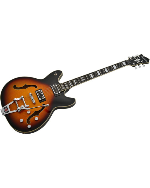 Hagstrom HSVVIDLXBA18 Electric Guitar, Tremar Viking Baritone DLX, Tobacco Sunburst